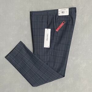 Calvin Klein Men's 40x32 Suit Pant Slim Fit Stretch Blue & Grey Plaid NEW